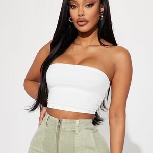 New Small Fashion Nova‎ Masha Double Lined Ribbed Tube Top White Crop Top